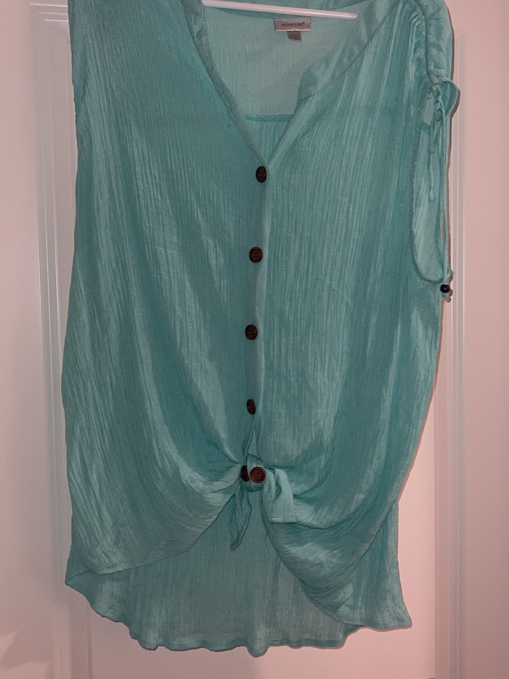 Avenue Teal Button-Front Tie Hem Tank